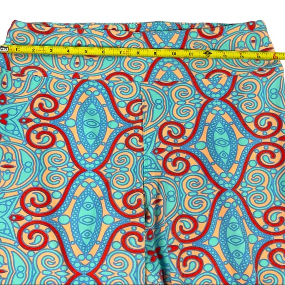Lularoe Tall & Curvy red, peach, light blue, & teal swirl design soft leggings - Picture 6 of 9